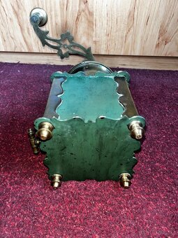 Starožitný mlýnek na kávu – mosaz + zelený smalt - 7