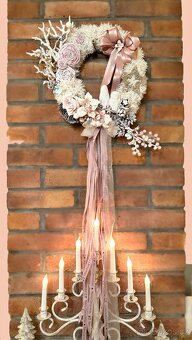 Luxusní Vánoční věnec Zimní Růže v pudrových tónech - 7