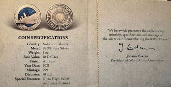 RMS Titanic 35th Anniversary 3 oz Silver Coin Solomon Island - 7