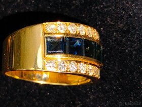 Cca 100 letny zlaty damsky prsten Diamanty a safiry - 7