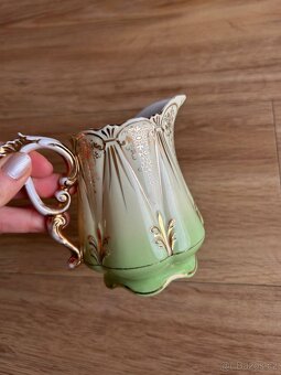 Hrnek, porcelán, starožitný, zdobený, zlacený - 7