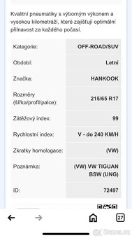 Letni pneu 215/65 r17 Hankook - Nové - 7