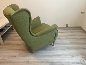 Křeslo ušák - Ikea Strandmon - zelené + béžové potahy - 7