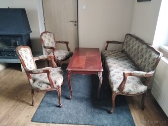 Starozitna sedaci souprava,stolek a 2 křesla, sofa - 7
