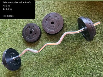 Domácí posilovna - klec, lavice, činky, kotouče, osy - 7