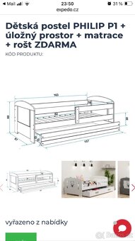 Dětská postel + úložný prostor + matrace + rošt - 7
