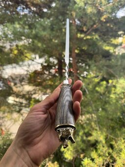 Sada ručně vyráběných špízů s vidličkou v koženém toulci - 7