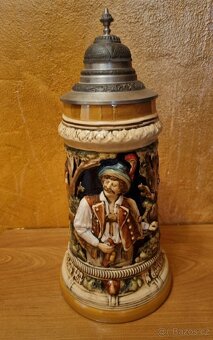Starožitný korbel...Starožitný korbel s cínovím vičkem - 7