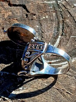 Stříbrný jedový prsten starožitný - 7