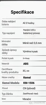 NOVÝ Bezdrátový profesionální HOLICÍ STROJEK. Zn."Kemei - 7