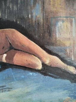 obraz DÍVKA U KRBU, akt, olej, sign. Hájek - 7