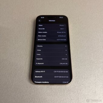 iPhone 16 Pro 256GB desert titan, pěkný stav, rok záruka - 7
