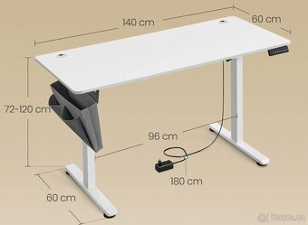 NOVÝ ELEKTRICKÝ VÝŠKOVĚ NASTAVITELNÝ PC STŮL - 4x paměť výšk - 7