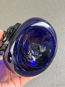 Váza s nálepy 20 cm, kobaltové sklo, ruční výroba - 7