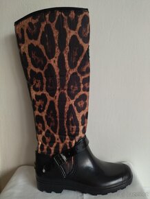 Kozačky holínky černé + leopardí vzor, vel. 37/38 - 7