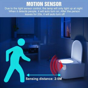 LED osvětlení WC mísy s čidlem aktivované pohybem 8 barev - 7