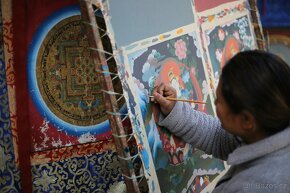 Ručně malovaná tibetská mandala thangka z Indie 1 - 7