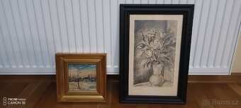 Pěkný obraz v dřevěném rámu,orig.kresba,signovaný - 7