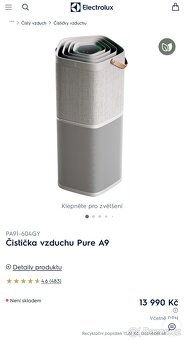 Čistička vzduchu, zánovní, výkonná, wifi, Electrolux Pure A9 - 7