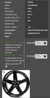 Oxigin 18 Concave / 5x112, R20, 9J, ET35 / 225/35/20 - 7