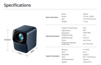 projektor WANBO T2 Max Blue v2 - 7