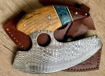 ručně kovaná Damašková sekera VALHALLA s koženým pouzdrem - 7