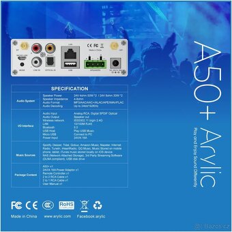 Arylic Up2stream A50+ Bluetooth zesilovač pro reproduktory, - 7