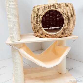 142 cm přírodní škrabadlo pro kočky s pelíškem - nové - 7