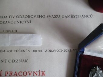stříbrný odznak - nejlepší pracovník -zdravotnictví + dekret - 7