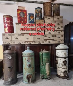 Plechovky, dózy, zásobníky, pokladna,pozůstalost z obchodů - 7