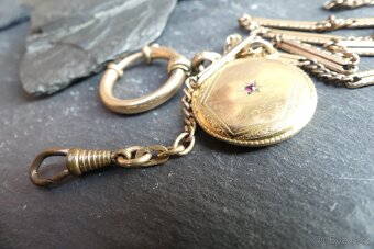 Šatlény, řetízky na hodinky, double, kamej, secesní - 7