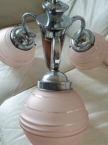 Starožitný lustr art deco na tyči dřevěná část růž - 7