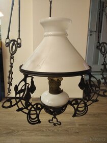 Starožitný lustr na kahan, lampu, petrolejku - 7