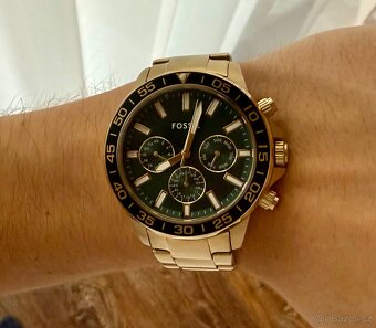 FOSSIL Bannon Chronograf Zlaté,zelený ciferník,set MEN/WOMEN - 7