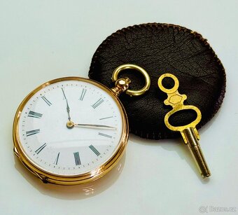 14K ZLATÉ KAPESNÍ HODINKY KLÍČOVKY SE SMALTEM - 7