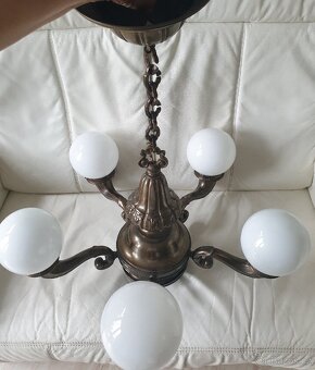 Velký starožitný lustr art deco mosaz pětiramenný - 7