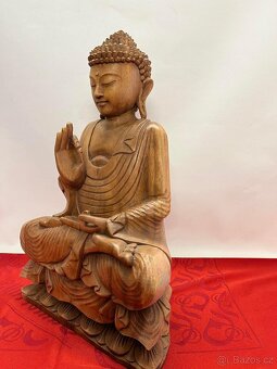 Starší vyřezávaná dřevěná socha Budha Belgie - 7