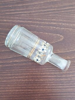 Starší skleněná karafa / vázička s ručně malovanou výzdobou - 7