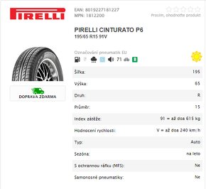 Pirelli Cinturato P6 195/65 R15 91V - letní - 7