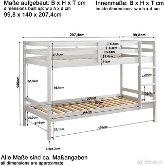 Nová patrová postel z borovice včetně roštu - 7