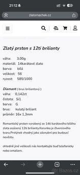 Zlatý prsten s diamanty 3,1g 585/1000 - 7