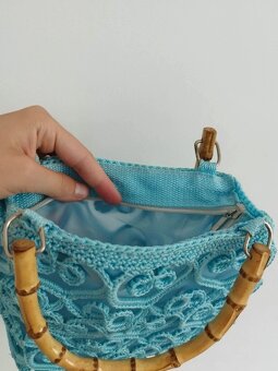 Dámská letní Boho Etno kabelka modrá s bambusem - 7