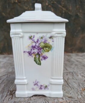 3 ks Starožitné dózy s motivem fialky. - 7