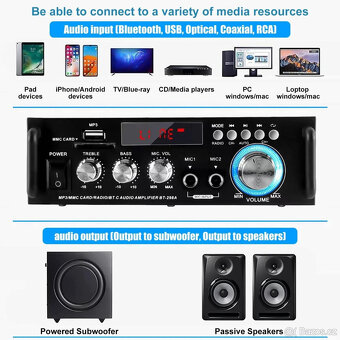 Zesilovac Bluetooth 5.0 Radio stereo 300W+300W 2kanálový - 7