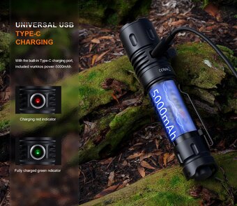 svítilna taktická Wurkkos TD04 3000 L, USB, 21700 5000mAh - 7