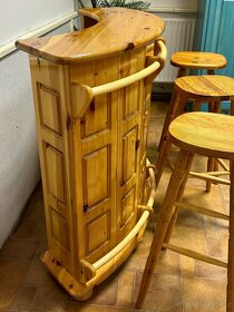 Dřevěný bar a 3 barové židle, masiv borovice - 7