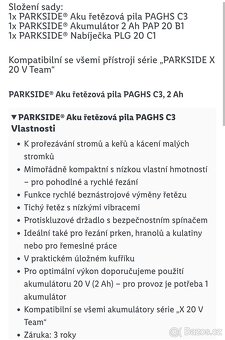 Aku řetězová pila Parkside V20 do ruky s baerií a nabíječkou - 7