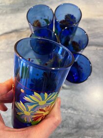 Sada 6 modrých sklenic Modré skleničky Květiny - Chvaletice - 7