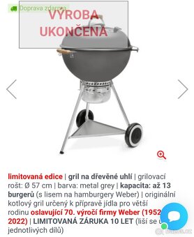 Prodám gril na dřevěné uhlí Weber - 7