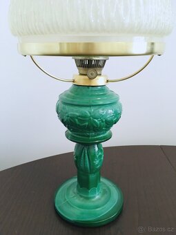 Starožitná petrolejová lampa (malachitová) - 7